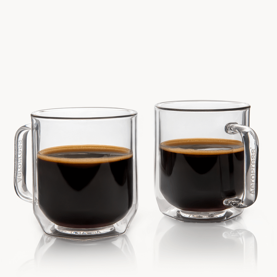 AeroPress Double Wall Glass Coffee Mug - 2 Pack - Coffee Drinkware for Commuting and Home Use