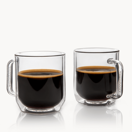 AeroPress Double Wall Glass Coffee Mug - 2 Pack - Coffee Drinkware for Commuting and Home Use