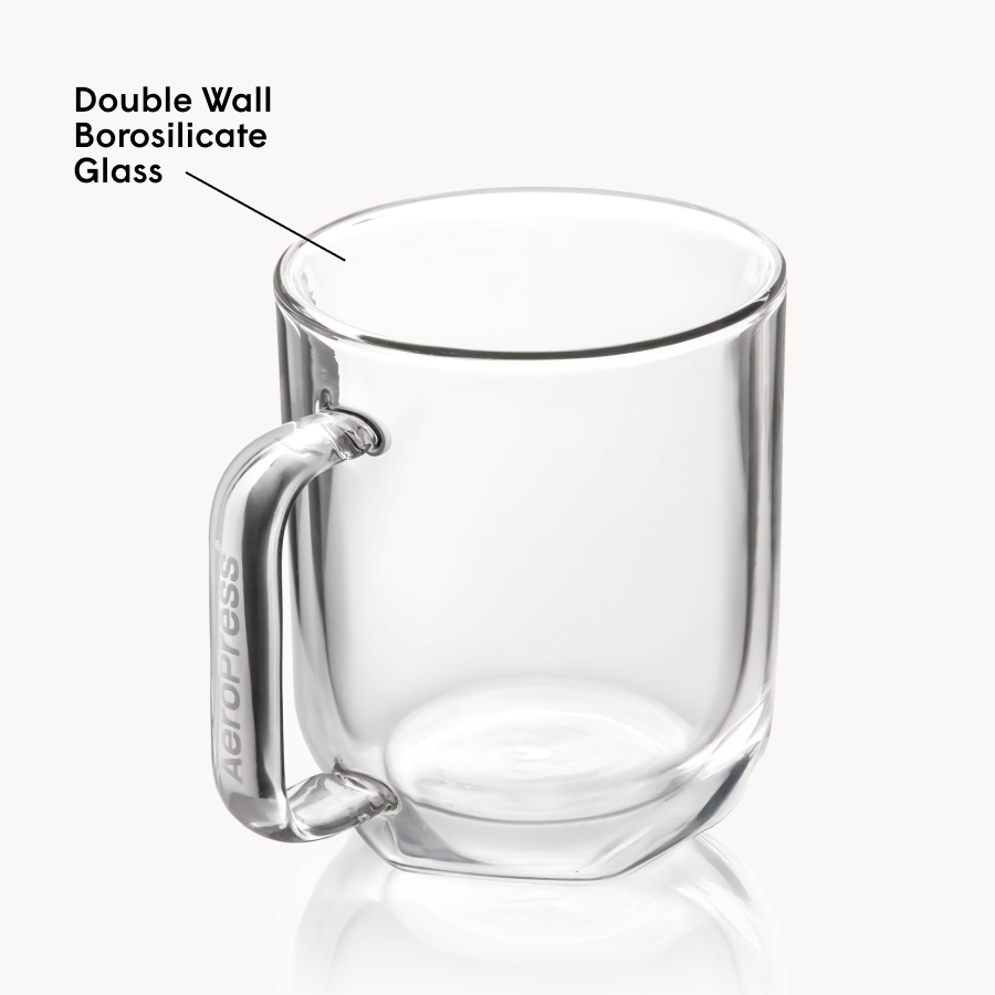 AeroPress Double Wall Glass Coffee Mug - 2 Pack - Coffee Drinkware for Commuting and Home Use