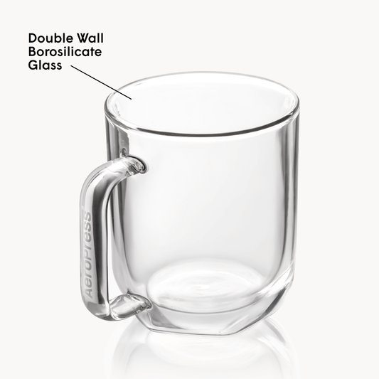 AeroPress Double Wall Glass Coffee Mug - 2 Pack - Coffee Drinkware for Commuting and Home Use
